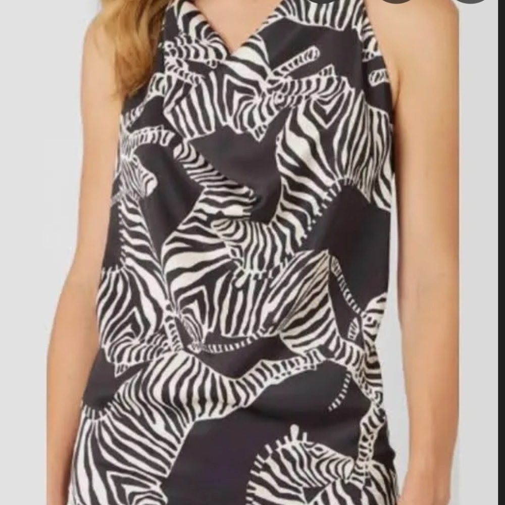 Adrienne Landau Zebra Print Sleeveless Tank Top
